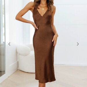 Hello Molly Chocolate Brown “Text Later” Midi Dress